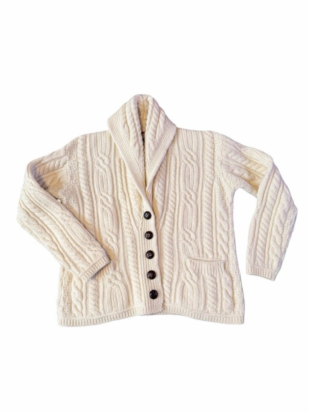 Vtg Carraig Donn Aran Cardigan Women XS Cream 100% Merino Wool Made in Ireland